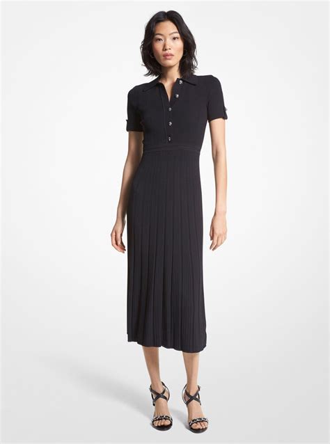 ribbed stretch knit polo dress